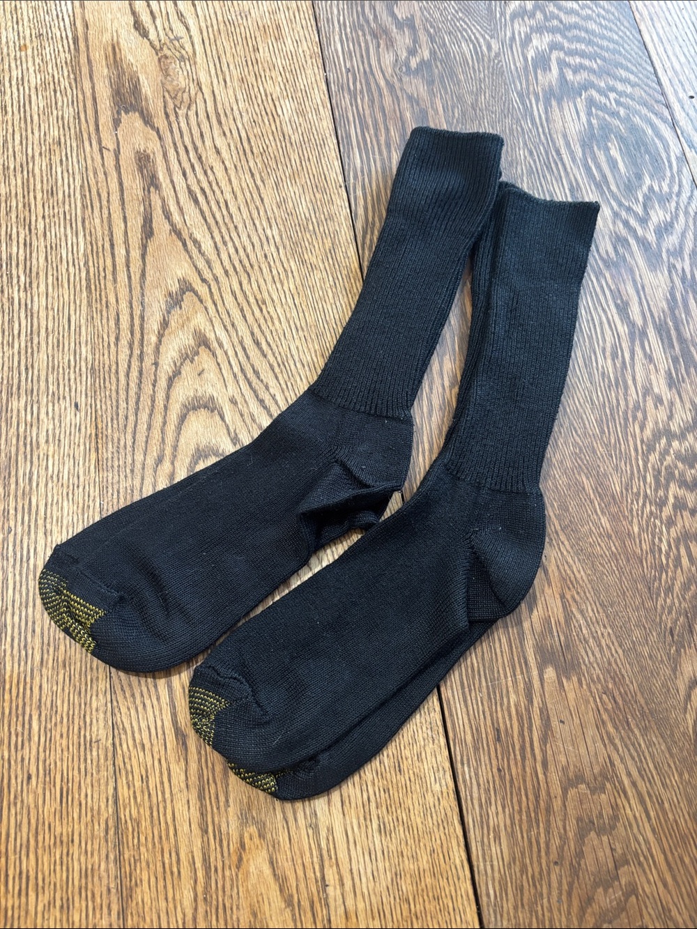 Gold Toe Black Crew Socks with Gold Toe Accents
